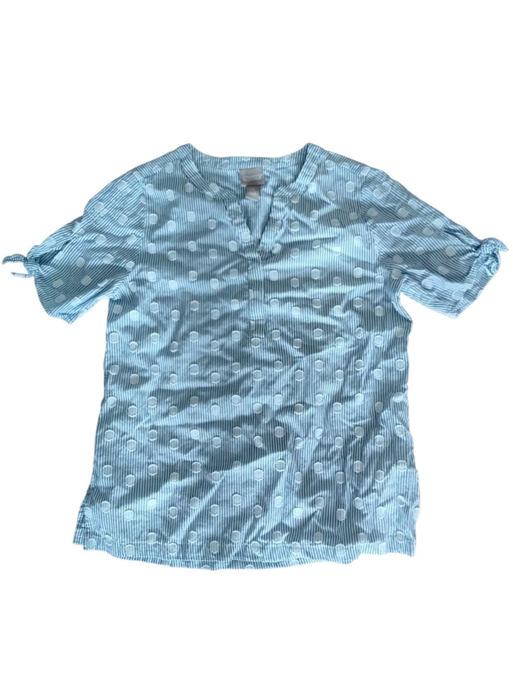 Chicos Light Blue And White Striped Polka Dot Short-Sleeve Shirt Womens Small